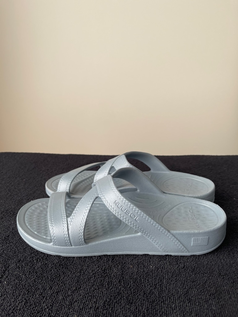 Women's Silver Crisscross Slide Sandals